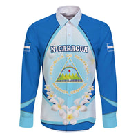 Nicaragua National Emblem Family Matching Off The Shoulder Long Sleeve Dress and Hawaiian Shirt with White Flor de Sacuanjoche and Blue Gradient Design - Wonder Print Shop