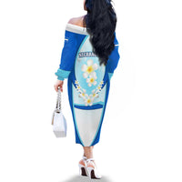 Nicaragua National Emblem Family Matching Off The Shoulder Long Sleeve Dress and Hawaiian Shirt with White Flor de Sacuanjoche and Blue Gradient Design - Wonder Print Shop