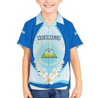 Nicaragua National Emblem Family Matching Puletasi and Hawaiian Shirt with White Flor de Sacuanjoche and Blue Gradient Design - Wonder Print Shop