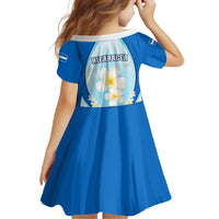 Nicaragua National Emblem Family Matching Tank Maxi Dress and Hawaiian Shirt with White Flor de Sacuanjoche and Blue Gradient Design - Wonder Print Shop