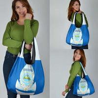 Nicaragua National Emblem Grocery Bag with White Flor de Sacuanjoche and Blue Gradient Design - Wonder Print Shop