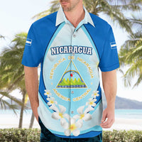 Nicaragua National Emblem Hawaiian Shirt with White Flor de Sacuanjoche and Blue Gradient Design - Wonder Print Shop