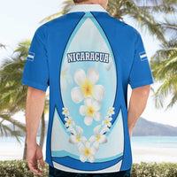Nicaragua National Emblem Hawaiian Shirt with White Flor de Sacuanjoche and Blue Gradient Design - Wonder Print Shop