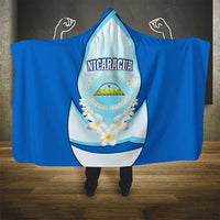 Nicaragua National Emblem Hooded Blanket with White Flor de Sacuanjoche and Blue Gradient Design - Wonder Print Shop