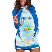 Nicaragua National Emblem Hoodie Dress with White Flor de Sacuanjoche and Blue Gradient Design - Wonder Print Shop