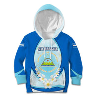 Nicaragua National Emblem Kid Hoodie with White Flor de Sacuanjoche and Blue Gradient Design - Wonder Print Shop