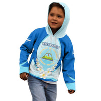 Nicaragua National Emblem Kid Hoodie with White Flor de Sacuanjoche and Blue Gradient Design - Wonder Print Shop