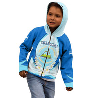 Nicaragua National Emblem Kid Hoodie with White Flor de Sacuanjoche and Blue Gradient Design - Wonder Print Shop