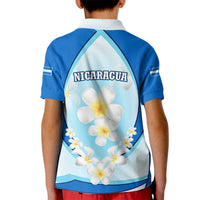 Nicaragua National Emblem Kid Polo Shirt with White Flor de Sacuanjoche and Blue Gradient Design - Wonder Print Shop