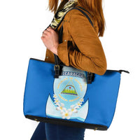 Nicaragua National Emblem Leather Tote Bag with White Flor de Sacuanjoche and Blue Gradient Design - Wonder Print Shop