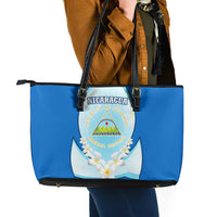 Nicaragua National Emblem Leather Tote Bag with White Flor de Sacuanjoche and Blue Gradient Design - Wonder Print Shop