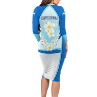 Nicaragua National Emblem Long Sleeve Bodycon Dress with White Flor de Sacuanjoche and Blue Gradient Design - Wonder Print Shop