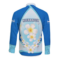 Nicaragua National Emblem Long Sleeve Button Shirt with White Flor de Sacuanjoche and Blue Gradient Design - Wonder Print Shop
