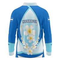 Nicaragua National Emblem Long Sleeve Polo Shirt with White Flor de Sacuanjoche and Blue Gradient Design - Wonder Print Shop