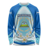 Nicaragua National Emblem Long Sleeve Shirt with White Flor de Sacuanjoche and Blue Gradient Design - Wonder Print Shop