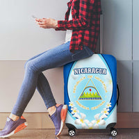 Nicaragua National Emblem Luggage Cover with White Flor de Sacuanjoche and Blue Gradient Design - Wonder Print Shop