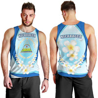 Nicaragua National Emblem Men Tank Top with White Flor de Sacuanjoche and Blue Gradient Design - Wonder Print Shop