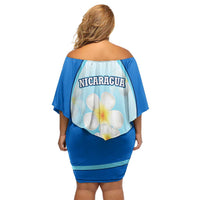 Nicaragua National Emblem Off Shoulder Short Dress with White Flor de Sacuanjoche and Blue Gradient Design - Wonder Print Shop