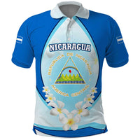 Nicaragua National Emblem Polo Shirt with White Flor de Sacuanjoche and Blue Gradient Design - Wonder Print Shop
