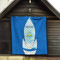 Nicaragua National Emblem Quilt with White Flor de Sacuanjoche and Blue Gradient Design - Wonder Print Shop