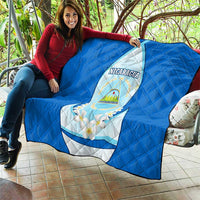 Nicaragua National Emblem Quilt with White Flor de Sacuanjoche and Blue Gradient Design - Wonder Print Shop