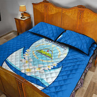 Nicaragua National Emblem Quilt Bed Set with White Flor de Sacuanjoche and Blue Gradient Design - Wonder Print Shop