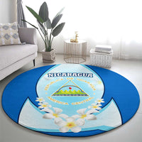 Nicaragua National Emblem Round Carpet with White Flor de Sacuanjoche and Blue Gradient Design - Wonder Print Shop