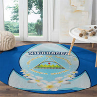 Nicaragua National Emblem Round Carpet with White Flor de Sacuanjoche and Blue Gradient Design - Wonder Print Shop