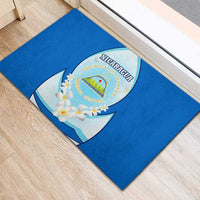 Nicaragua National Emblem Rubber Doormat with White Flor de Sacuanjoche and Blue Gradient Design - Wonder Print Shop