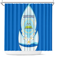 Nicaragua National Emblem Shower Curtain with White Flor de Sacuanjoche and Blue Gradient Design - Wonder Print Shop
