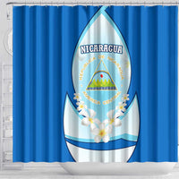 Nicaragua National Emblem Shower Curtain with White Flor de Sacuanjoche and Blue Gradient Design - Wonder Print Shop