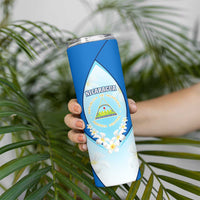 Nicaragua National Emblem Skinny Tumbler with White Flor de Sacuanjoche and Blue Gradient Design - Wonder Print Shop