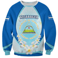 Nicaragua National Emblem Sweatshirt with White Flor de Sacuanjoche and Blue Gradient Design - Wonder Print Shop