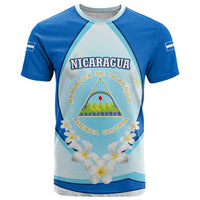 Nicaragua National Emblem T Shirt with White Flor de Sacuanjoche and Blue Gradient Design - Wonder Print Shop