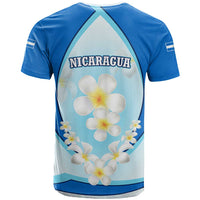 Nicaragua National Emblem T Shirt with White Flor de Sacuanjoche and Blue Gradient Design - Wonder Print Shop