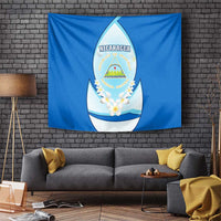 Nicaragua National Emblem Tapestry with White Flor de Sacuanjoche and Blue Gradient Design - Wonder Print Shop