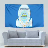 Nicaragua National Emblem Tapestry with White Flor de Sacuanjoche and Blue Gradient Design - Wonder Print Shop
