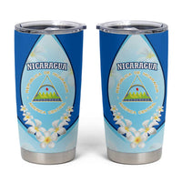 Nicaragua National Emblem Tumbler Cup with White Flor de Sacuanjoche and Blue Gradient Design - Wonder Print Shop
