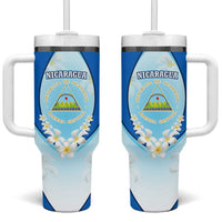 Nicaragua National Emblem Tumbler With Handle with White Flor de Sacuanjoche and Blue Gradient Design - Wonder Print Shop