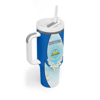 Nicaragua National Emblem Tumbler With Handle with White Flor de Sacuanjoche and Blue Gradient Design - Wonder Print Shop