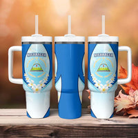 Nicaragua National Emblem Tumbler With Handle with White Flor de Sacuanjoche and Blue Gradient Design - Wonder Print Shop