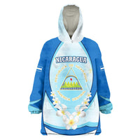 Nicaragua National Emblem Wearable Blanket Hoodie with White Flor de Sacuanjoche and Blue Gradient Design - Wonder Print Shop