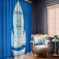 Nicaragua National Emblem Window Curtain with White Flor de Sacuanjoche and Blue Gradient Design - Wonder Print Shop