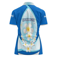 Nicaragua National Emblem Women Polo Shirt with White Flor de Sacuanjoche and Blue Gradient Design - Wonder Print Shop