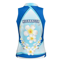 Nicaragua National Emblem Women Sleeveless Polo Shirt with White Flor de Sacuanjoche and Blue Gradient Design - Wonder Print Shop