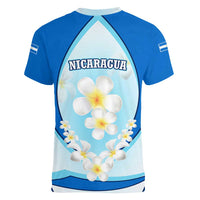 Nicaragua National Emblem Women V-Neck T-Shirt with White Flor de Sacuanjoche and Blue Gradient Design - Wonder Print Shop