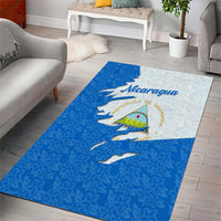 Nicaragua Flag Ripped Effect Area Rug with National Emblem and Floral Pattern Design - Wonder Print Shop