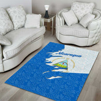 Nicaragua Flag Ripped Effect Area Rug with National Emblem and Floral Pattern Design - Wonder Print Shop