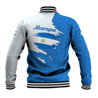Nicaragua Flag Ripped Effect Baseball Jacket with National Emblem and Floral Pattern Design - Wonder Print Shop