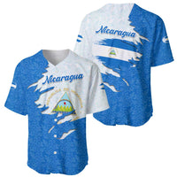 Nicaragua Flag Ripped Effect Baseball Jersey with National Emblem and Floral Pattern Design - Wonder Print Shop